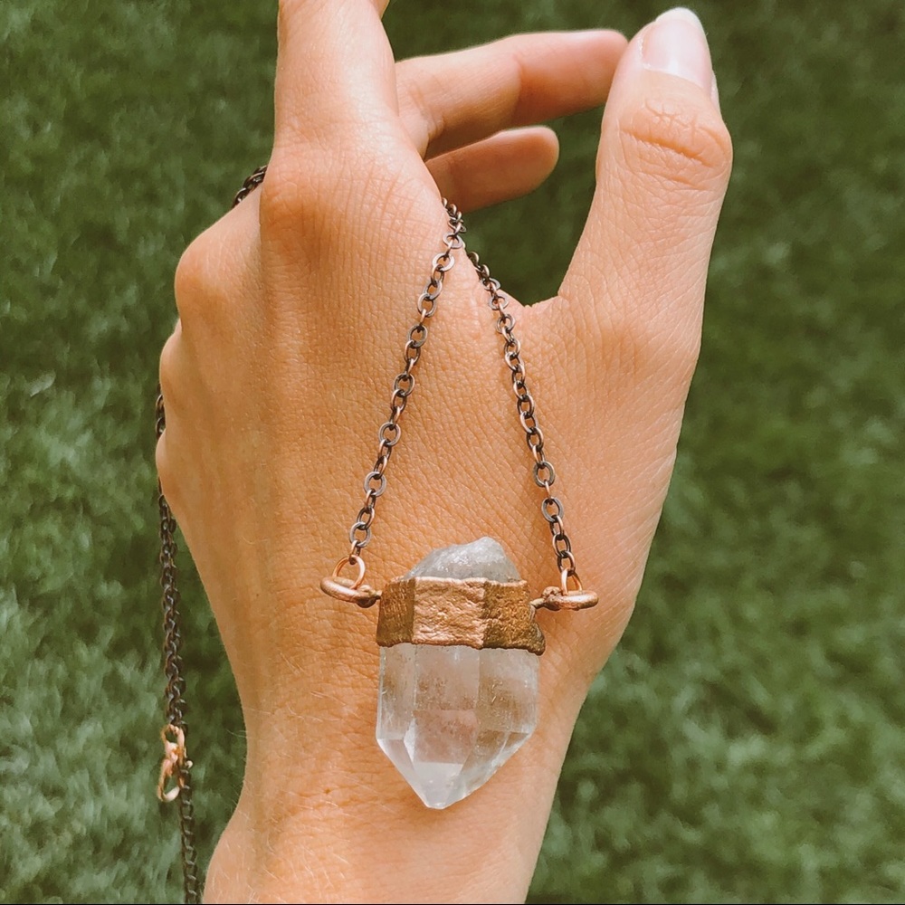 quartz crystal copper necklace Handmade